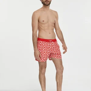 Lola Casademunt Baño<Bañador hombre logomanía NEGRO-ROJO