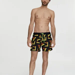 Lola Casademunt Baño<Bañador hombre logomanía NEGRO-ROJO