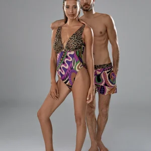 Lola Casademunt Baño<Bañador hombre Paisley NEGRO-LILA