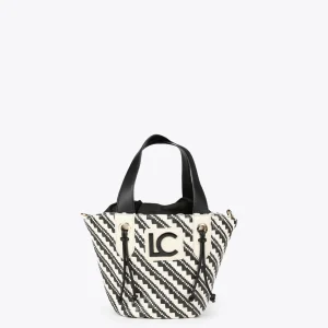 Lola Casademunt Bolsos<Bandolera tipo cesta efecto rafia NEGRO-CRUDO