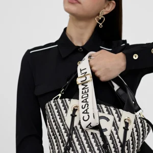Lola Casademunt Bolsos<Bandolera tipo cesta efecto rafia NEGRO-CRUDO