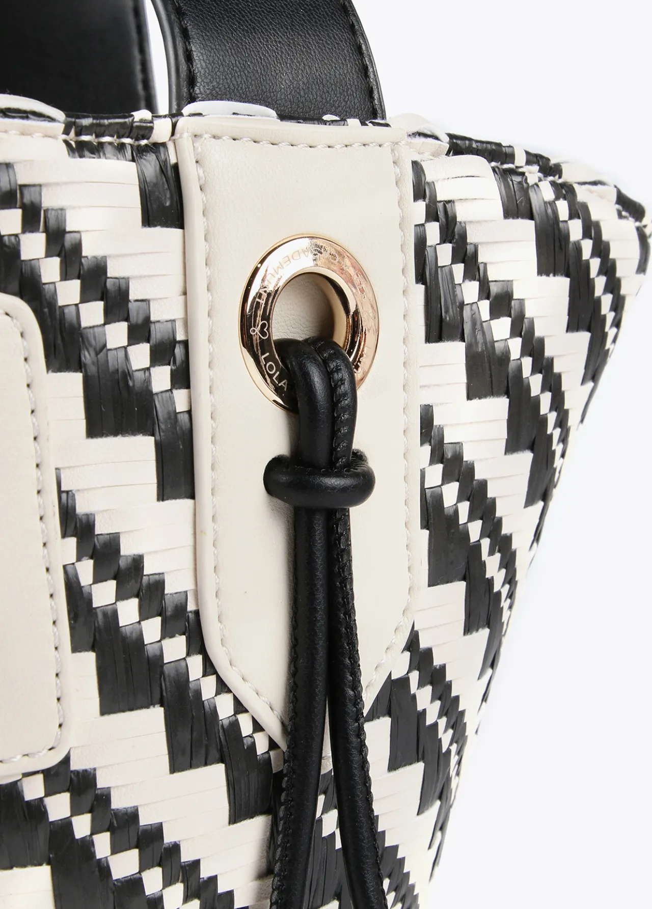 Lola Casademunt Bolsos<Bandolera tipo cesta efecto rafia NEGRO-CRUDO
