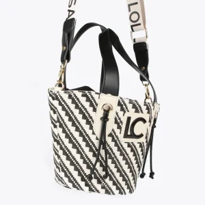 Lola Casademunt Bolsos<Bandolera tipo cesta efecto rafia NEGRO-CRUDO