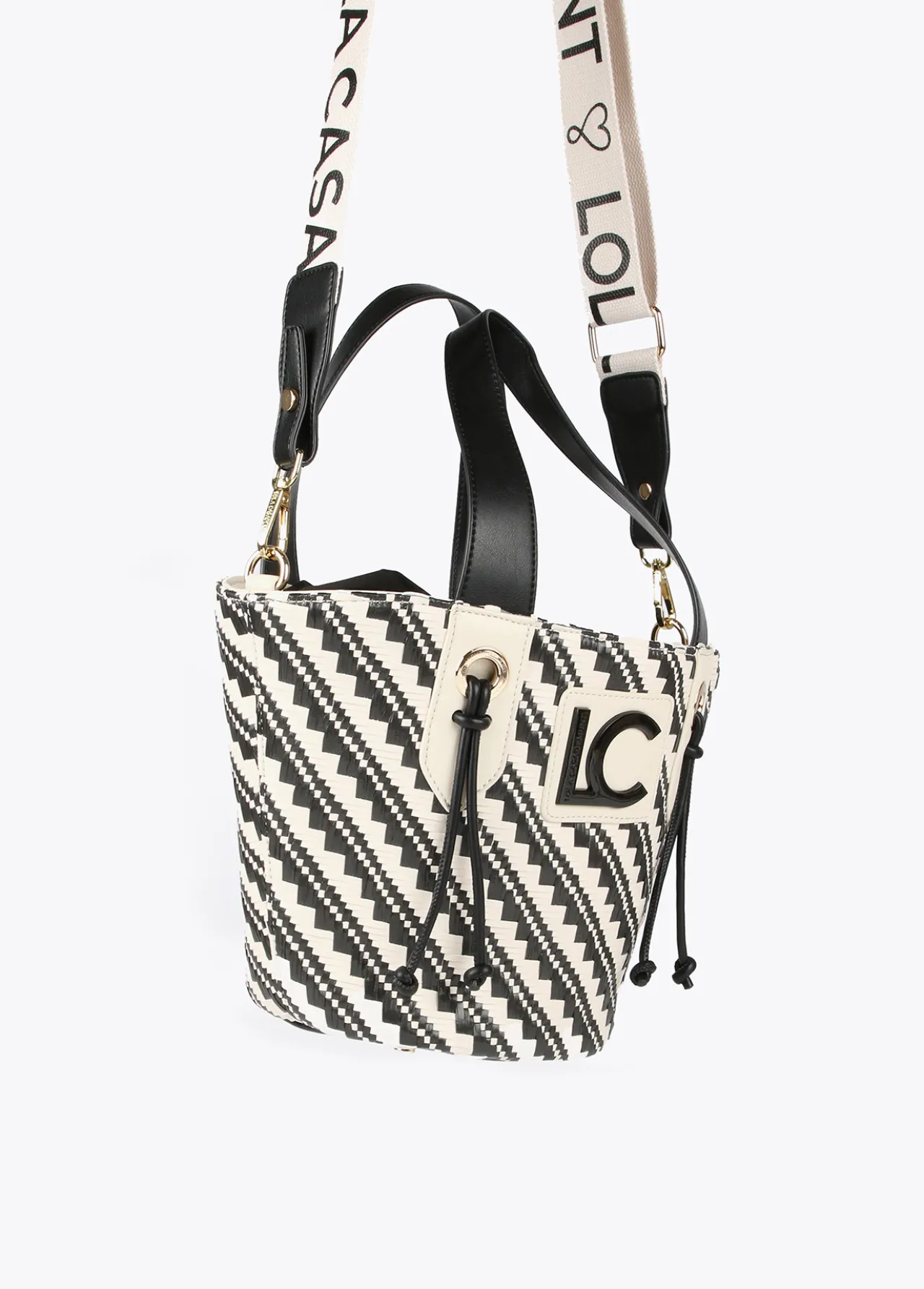 Lola Casademunt Bolsos<Bandolera tipo cesta efecto rafia NEGRO-CRUDO