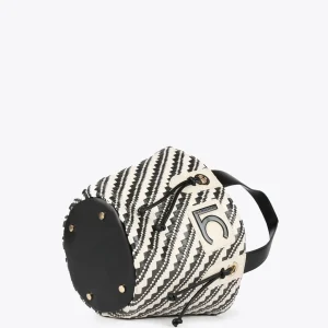 Lola Casademunt Bolsos<Bandolera tipo cesta efecto rafia NEGRO-CRUDO