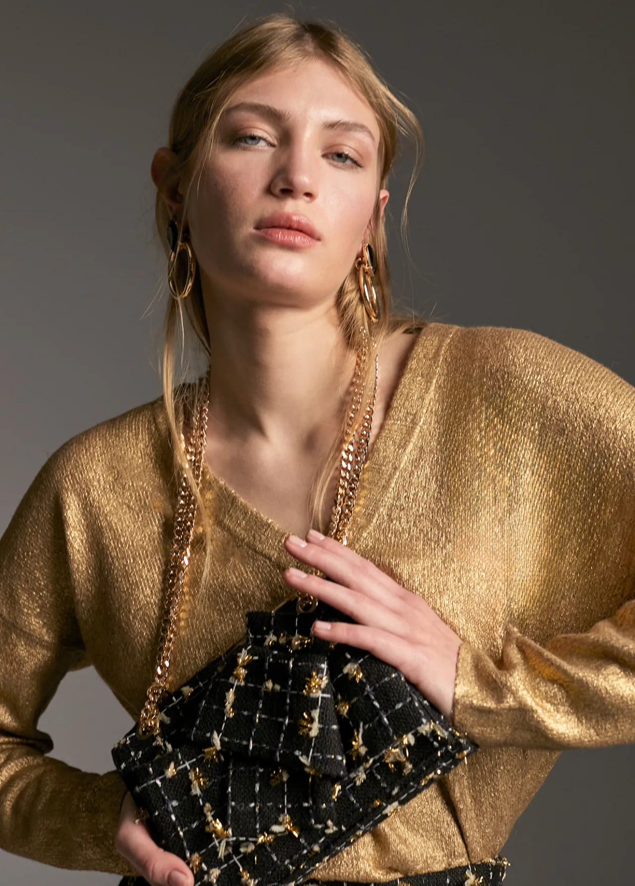 bandolera_tweed_0.webp Lola Casademunt Bandoleras | Bolsos Pequeños<Bandolera tweed NEGRO-METAL
