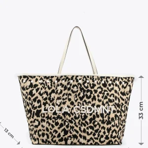 Lola Casademunt Bolsos<Bolso shopper loneta animal print CRUDO-MARRON
