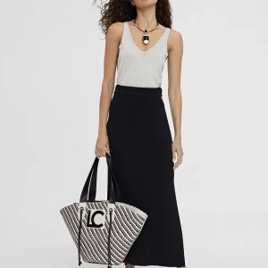 Lola Casademunt Bolsos | Baño<Bolso tipo cesta en efecto rafia NEGRO-CRUDO