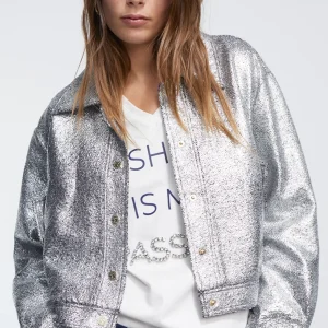 Lola Casademunt Abrigos Y Cazadoras<Bomber craquelado plata PLATEADO