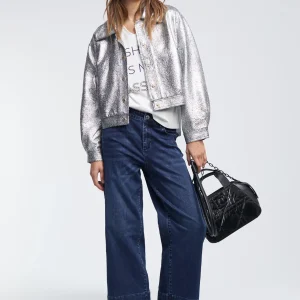 Lola Casademunt Abrigos Y Cazadoras<Bomber craquelado plata PLATEADO
