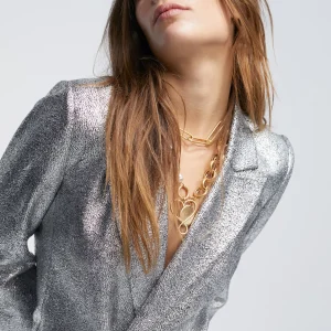 Lola Casademunt Abrigos Y Cazadoras<Bomber craquelado plata PLATEADO