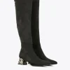 Lola Casademunt Botas Y Botines<Bota caña alta con tacón dorado NEGRO-METAL