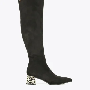 Lola Casademunt Botas Y Botines<Bota caña alta con tacón dorado NEGRO-METAL