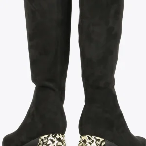 Lola Casademunt Botas Y Botines<Bota caña alta con tacón dorado NEGRO-METAL
