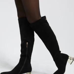 Lola Casademunt Botas Y Botines<Bota caña alta con tacón dorado NEGRO-METAL