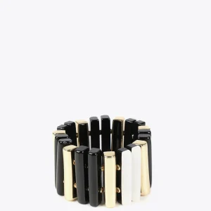 Lola Casademunt Bisuteria<Brazalete piezas tricolor BLANCO-NEGRO