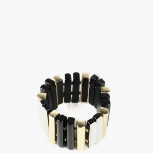 Lola Casademunt Bisuteria<Brazalete piezas tricolor BLANCO-NEGRO