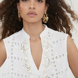 Lola Casademunt Baño<Caftan corto bordado BLANCO