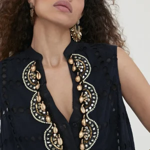 Lola Casademunt Baño<Caftan corto bordado BLANCO