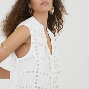 Lola Casademunt Baño<Caftan corto bordado BLANCO