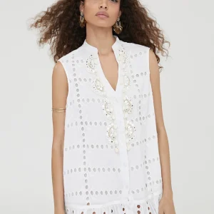 Lola Casademunt Baño<Caftan corto bordado BLANCO
