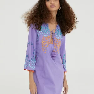 Lola Casademunt Baño<Caftan corto con bordado NEGRO