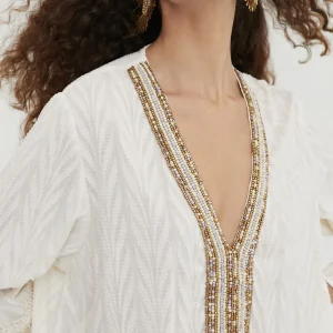 Lola Casademunt Baño<Caftan  corto de volantes BLANCO