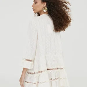 Lola Casademunt Baño<Caftan  corto de volantes BLANCO