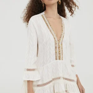 Lola Casademunt Baño<Caftan  corto de volantes BLANCO