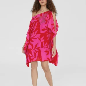 Lola Casademunt Baño<Caftan corto estampado ROJO-ROSA
