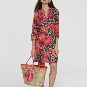 Lola Casademunt Baño<Caftan corto estampado ROJO-AZUL