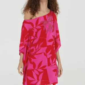 Lola Casademunt Baño<Caftan corto estampado ROJO-ROSA
