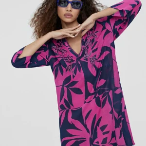 Lola Casademunt Baño<Caftan corto estampado ROJO-ROSA