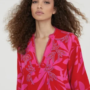 Lola Casademunt Baño<Caftan corto estampado ROJO-ROSA