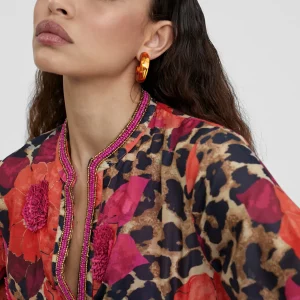 Lola Casademunt Baño<Caftan corto estampado ROJO-AZUL