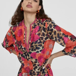 Lola Casademunt Baño<Caftan corto estampado ROJO-AZUL