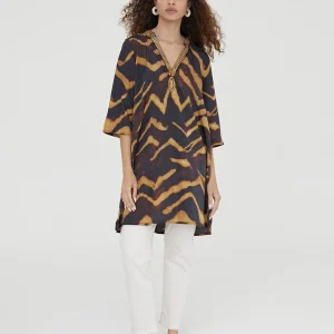 Lola Casademunt Camisas Y Blusas | Baño<Caftan corto estampado cebra NEGRO-METAL