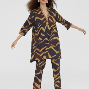 Lola Casademunt Camisas Y Blusas | Baño<Caftan corto estampado cebra NEGRO-METAL