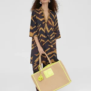 Lola Casademunt Camisas Y Blusas | Baño<Caftan corto estampado cebra NEGRO-METAL