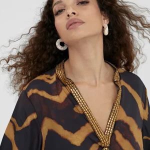 Lola Casademunt Camisas Y Blusas | Baño<Caftan corto estampado cebra NEGRO-METAL