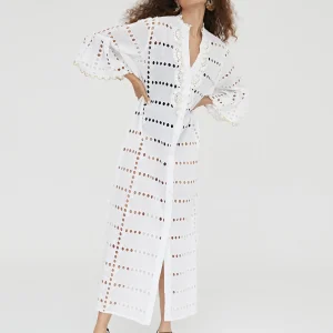 Lola Casademunt Baño<Caftan largo bordado BLANCO