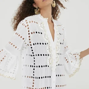 Lola Casademunt Baño<Caftan largo bordado BLANCO