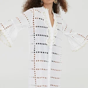 Lola Casademunt Baño<Caftan largo bordado BLANCO