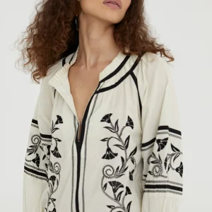 Lola Casademunt Baño<Caftan largo con bordado CRUDO