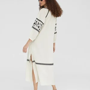Lola Casademunt Baño<Caftan largo con bordado CRUDO