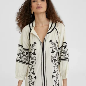 Lola Casademunt Baño<Caftan largo con bordado CRUDO