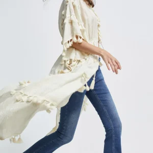 Lola Casademunt Baño<Caftan largo con pompones NEGRO