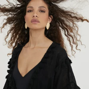 Lola Casademunt Baño<Caftan largo con pompones NEGRO
