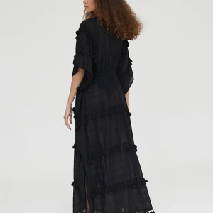 Lola Casademunt Baño<Caftan largo con pompones NEGRO