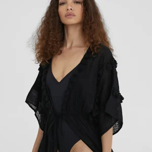Lola Casademunt Baño<Caftan largo con pompones NEGRO